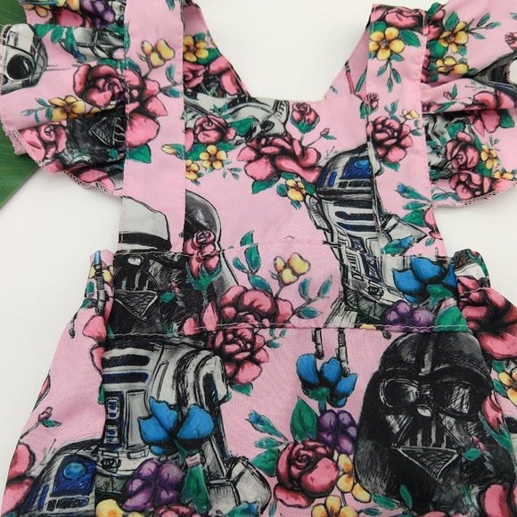 Star Wars Baby Girls One Piece Romper Size 0-3 Months Pink Vader R2D2 Ruffle - Picture 4 of 8